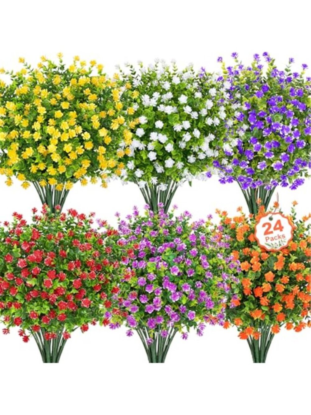 24 Pack Fake Outdoor Flowers UV Resistant Faux Plants Porch Garden Planter Set